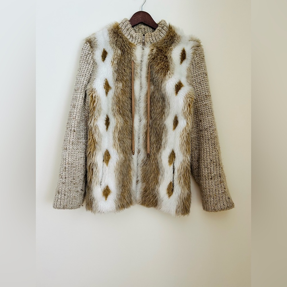 VINTAGE 70s Union Label Faux Fur Knit Coat